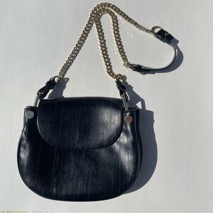 Zara Basic Black PU/faux leather crossbody/shoulder bag gold chain handle VGC